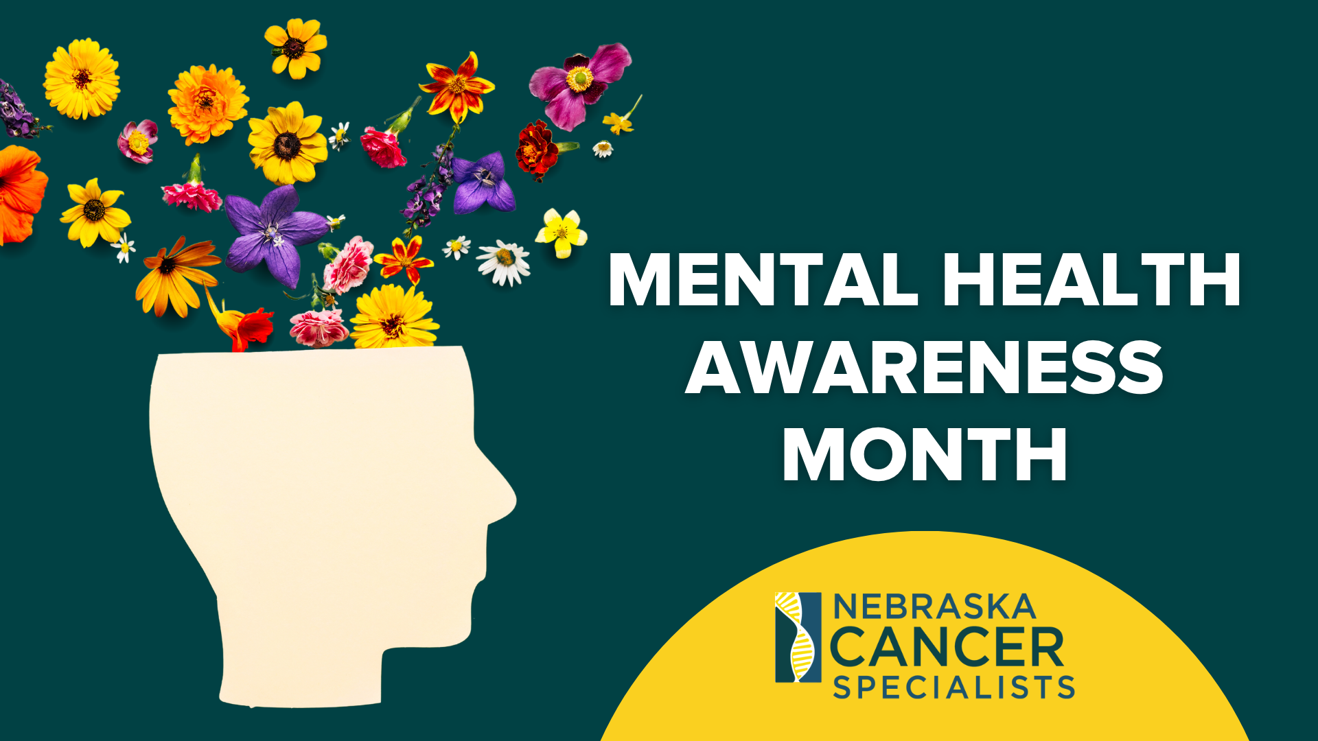 mental health awareness image with head with flowers coming out of the top