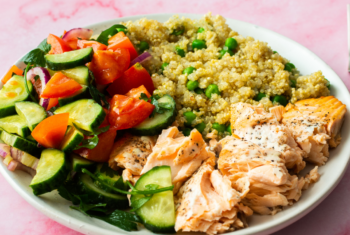 salmon and quinoa with roasted vegetables